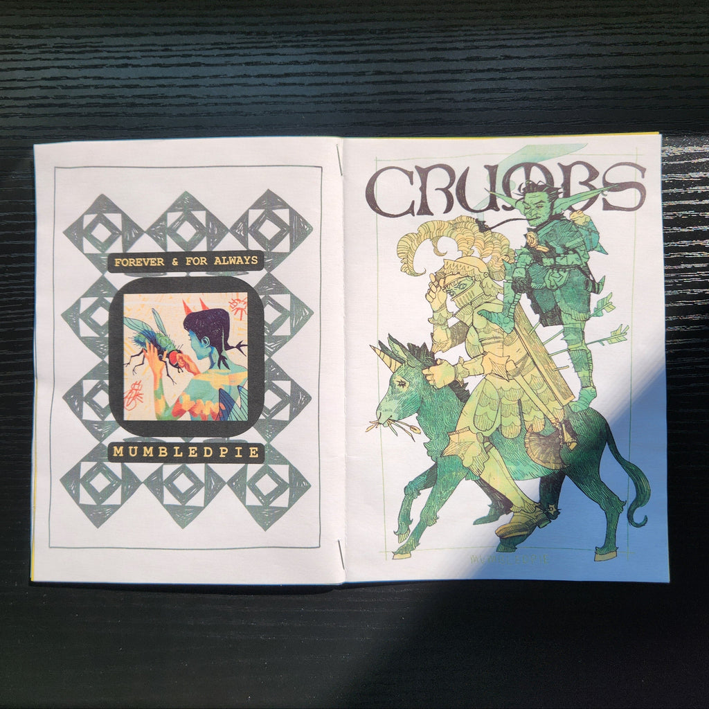 CRUMBS comic book Zine print. Featuring Crumbs the goblin and Lilie the novice Knight. Dark Fantasy. Zine. Back