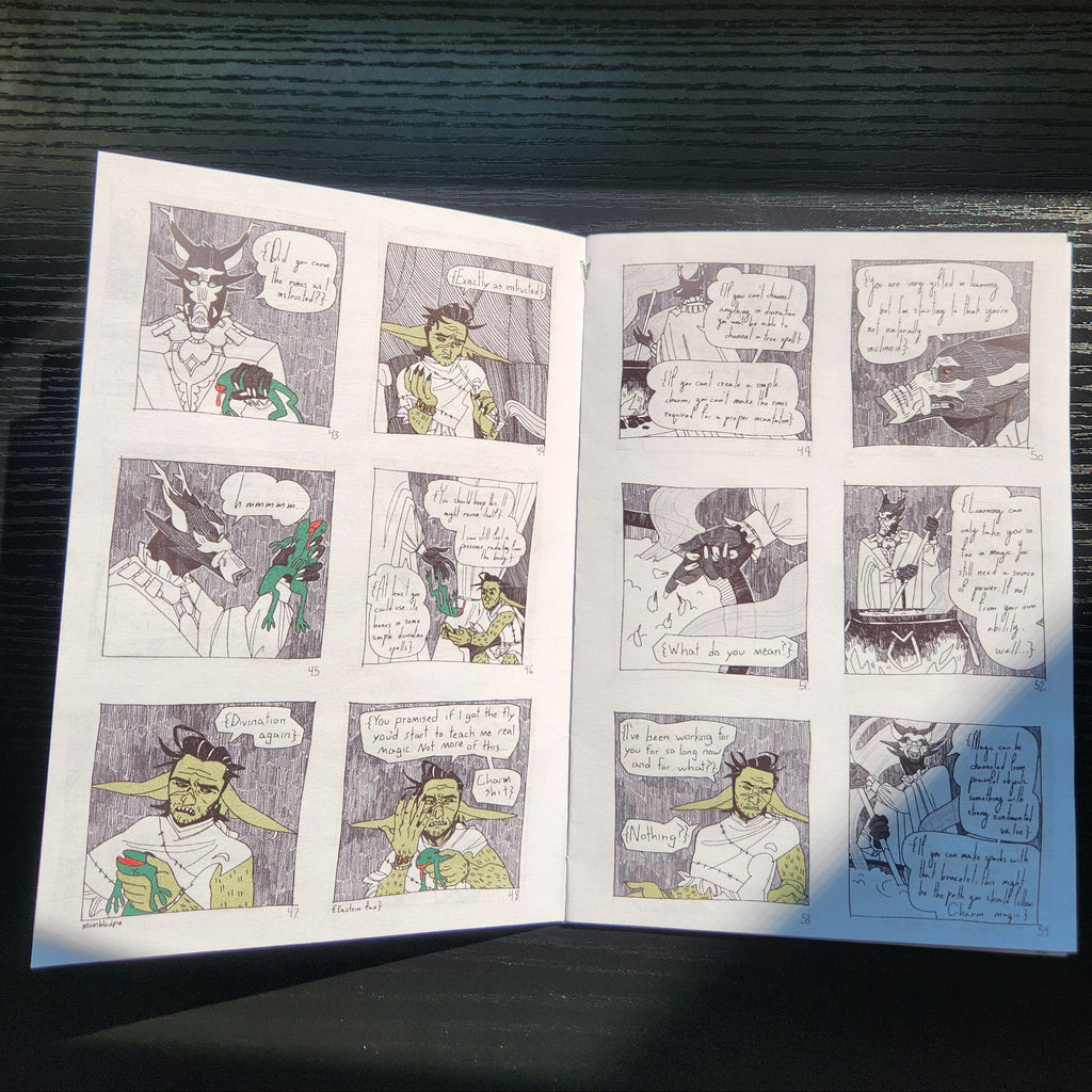 Open printed Zine of Crumbs comic. Comic page. 