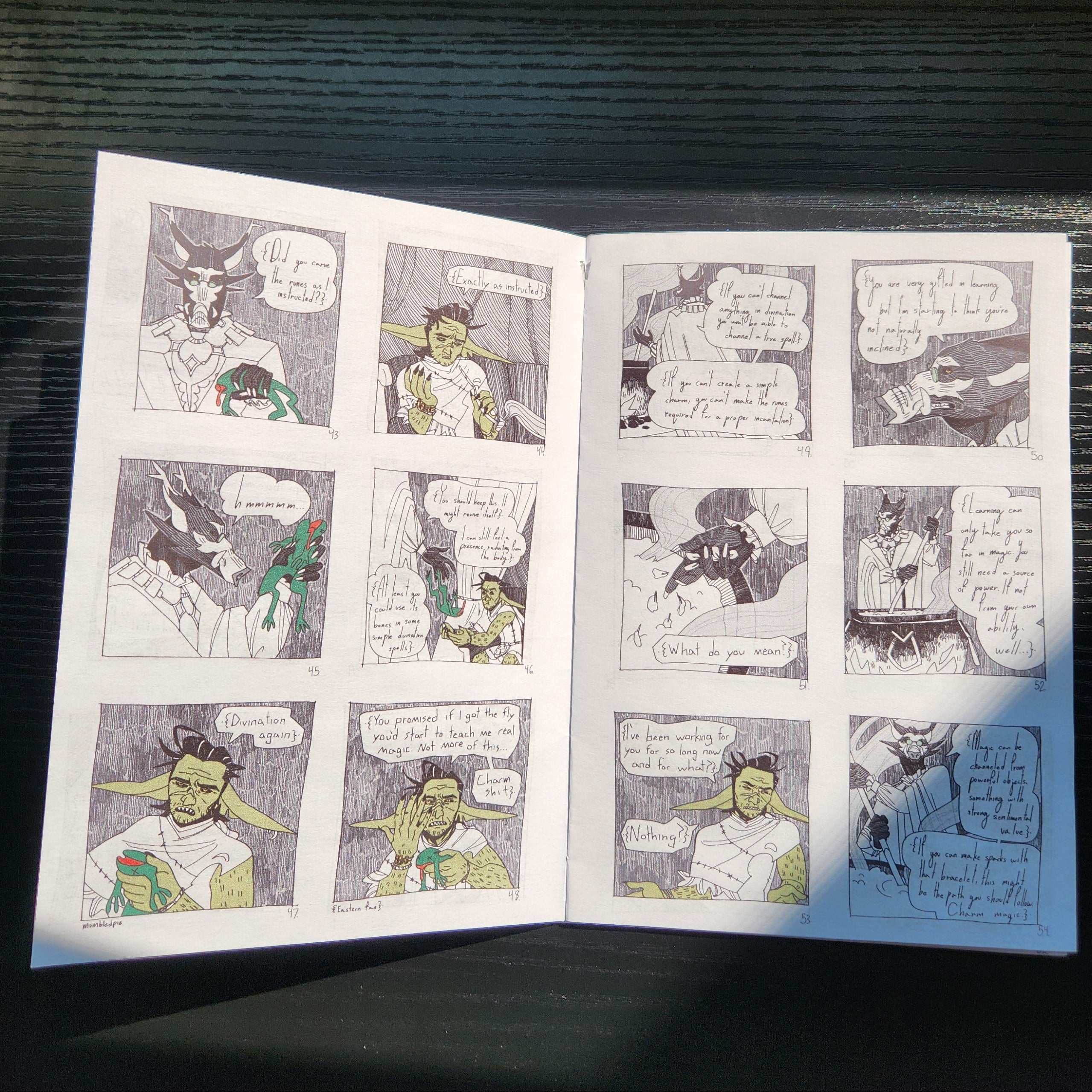 Open printed Zine of Crumbs comic. Comic page. 