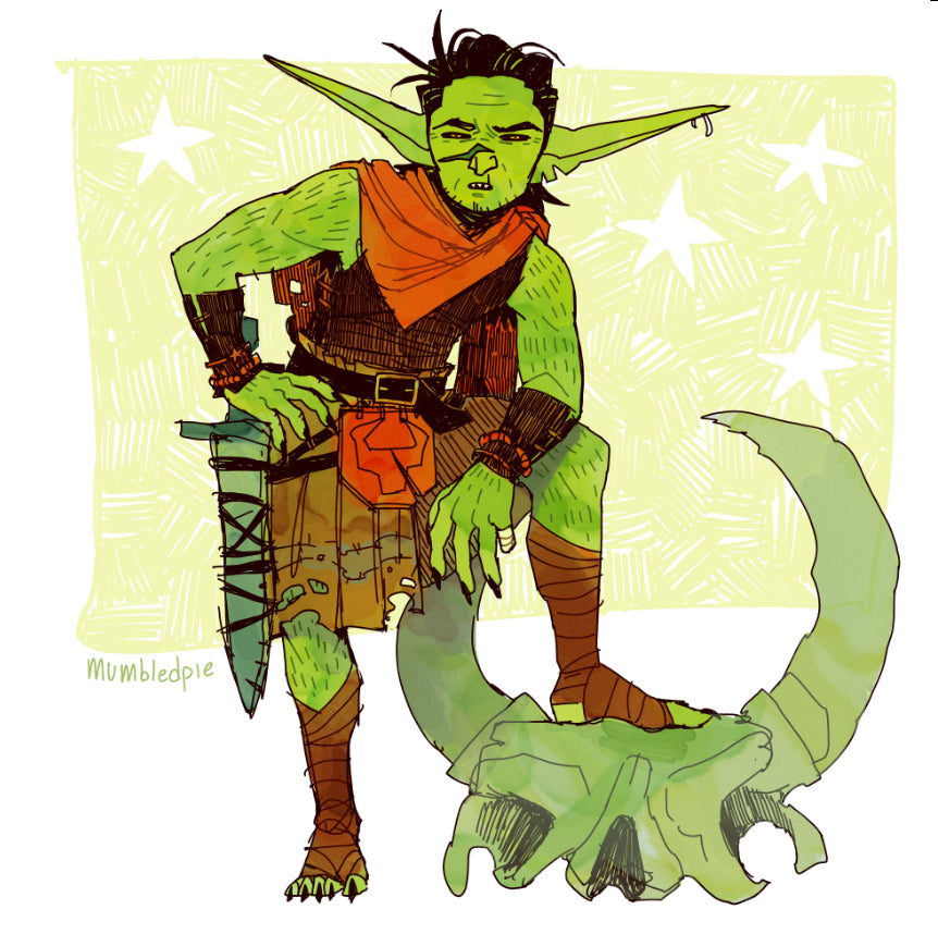 CRUMBS comic book art print. Featuring Crumbs the goblin hunting