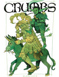 CRUMBS comic book art print. Featuring Crumbs the goblin, Lilie the novice Knight and the golden Mule unicorn. Dark Fantasy 