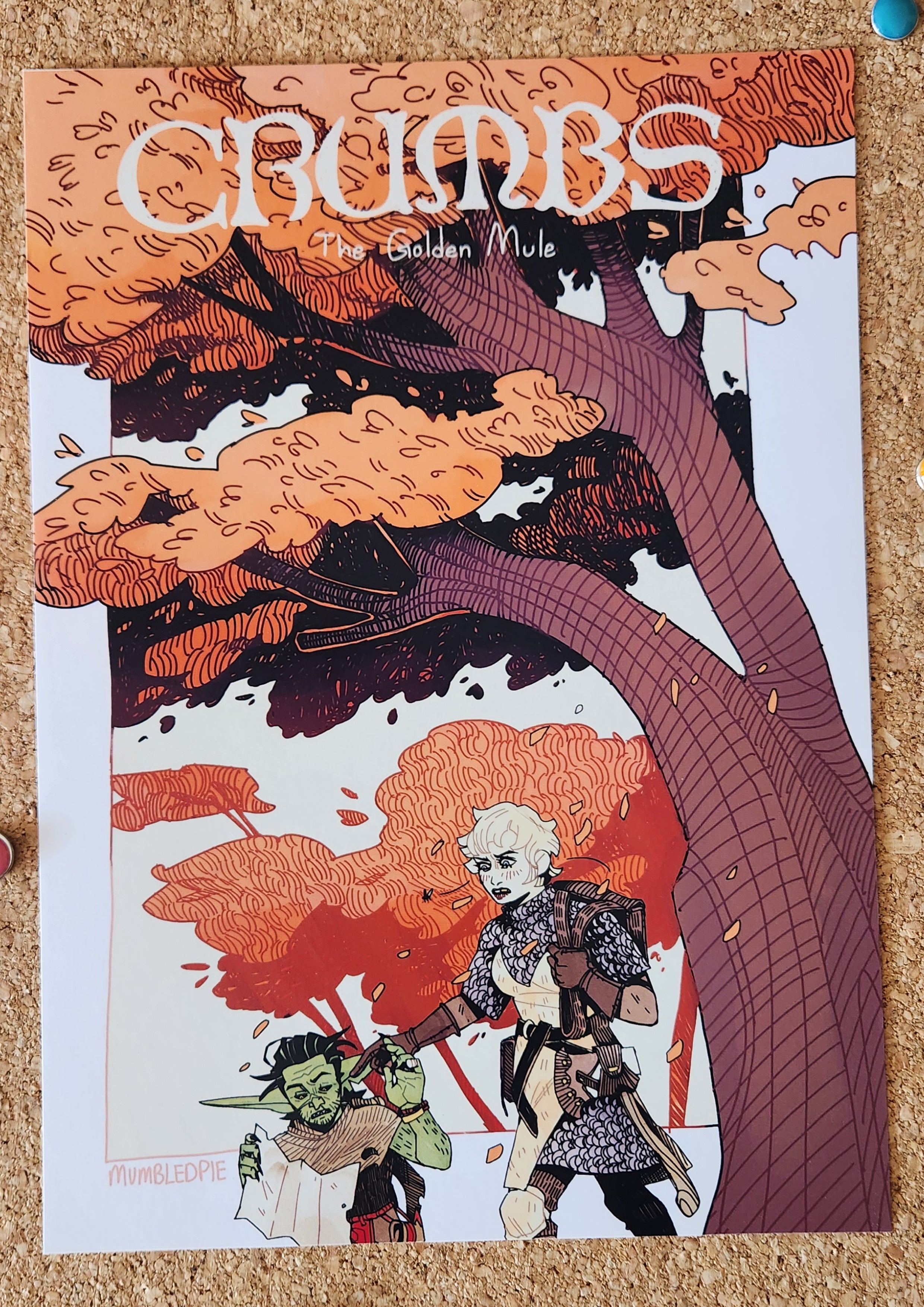 CRUMBS comic book art print. Featuring Crumbs the goblin and Lilie the novice Knight. Dark Fantasy 