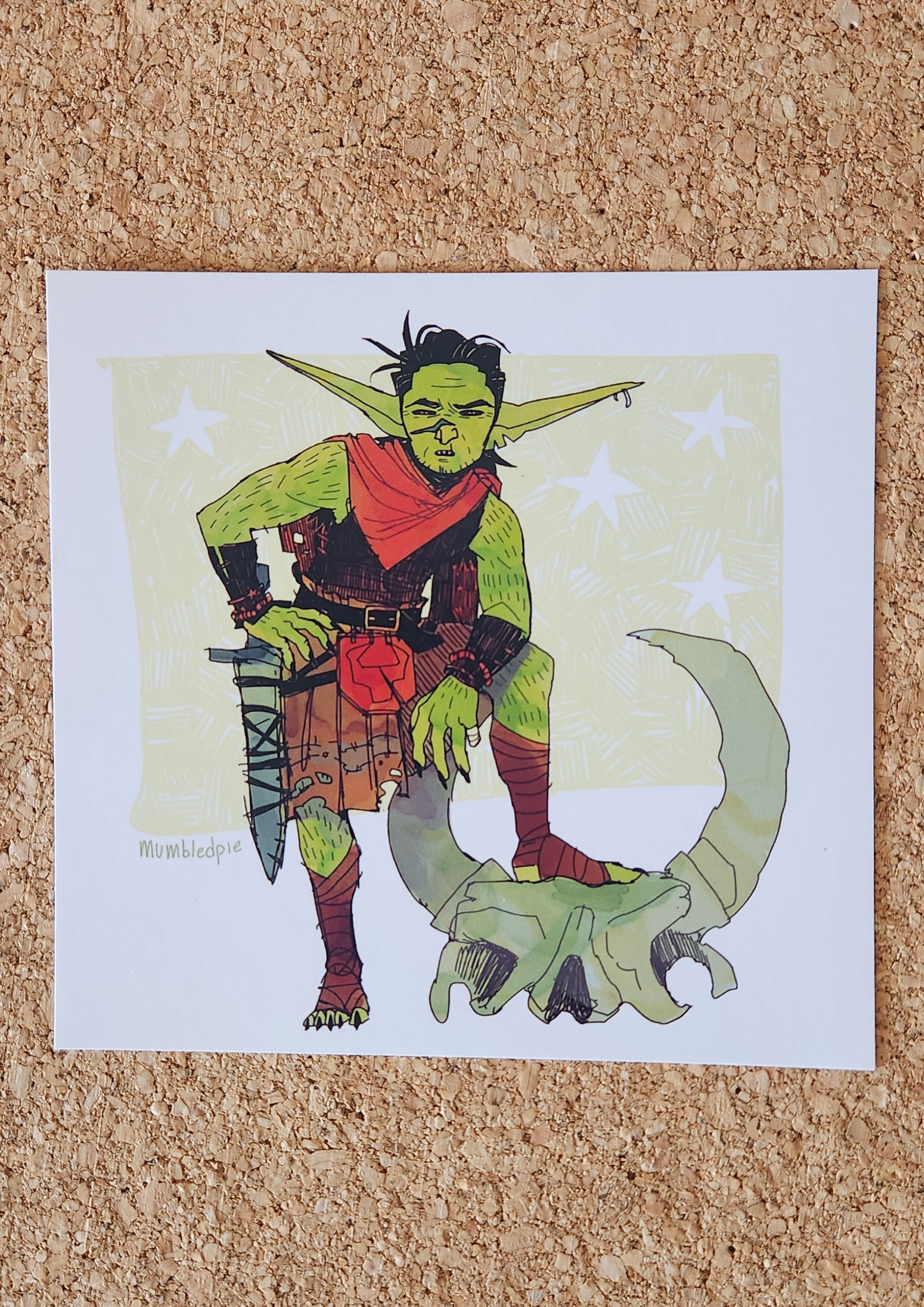 CRUMBS comic book art print. Featuring Crumbs the goblin hunting
