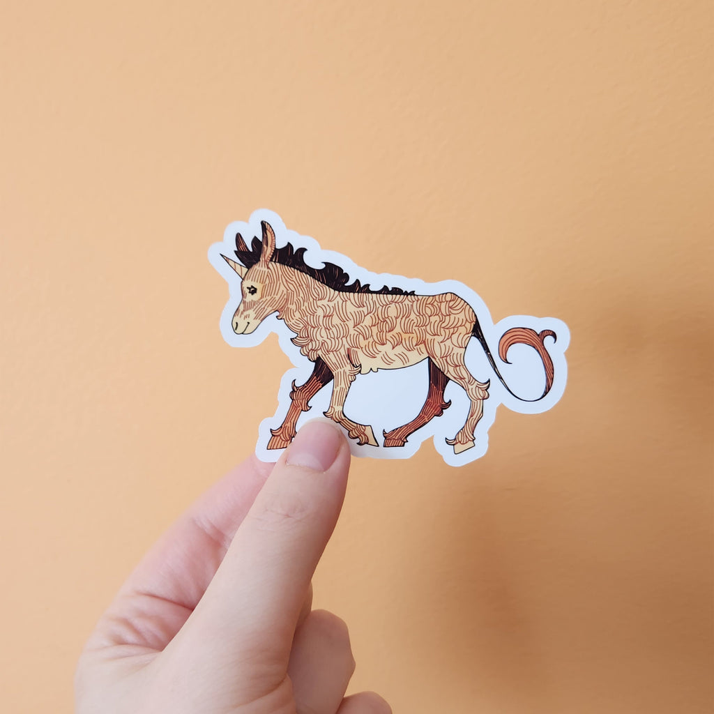 The golden Mule from the CRUMBS the goblin comic. Die cut stickers