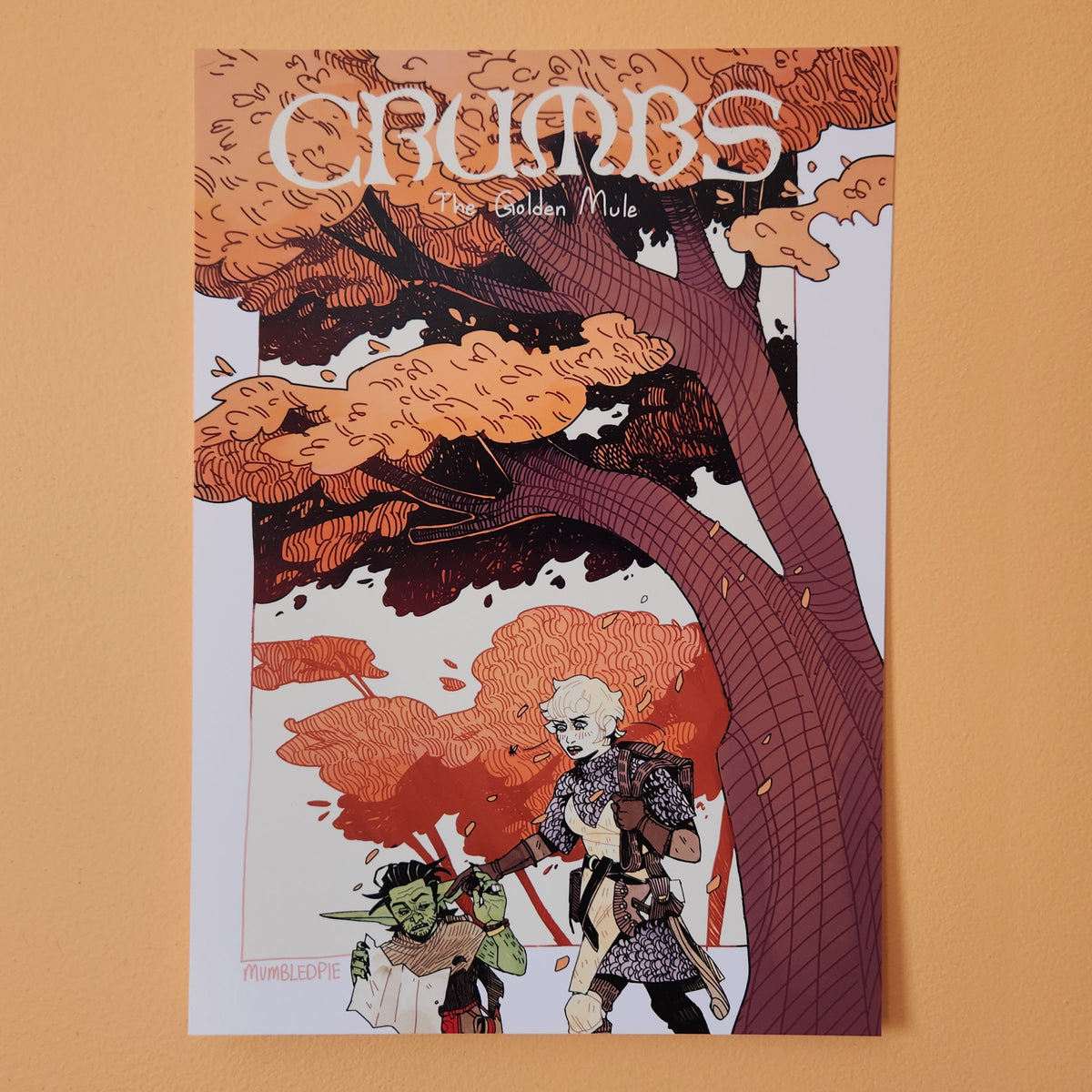 CRUMBS comic book art print. Featuring Crumbs the goblin and Lilie the novice Knight. Dark Fantasy 