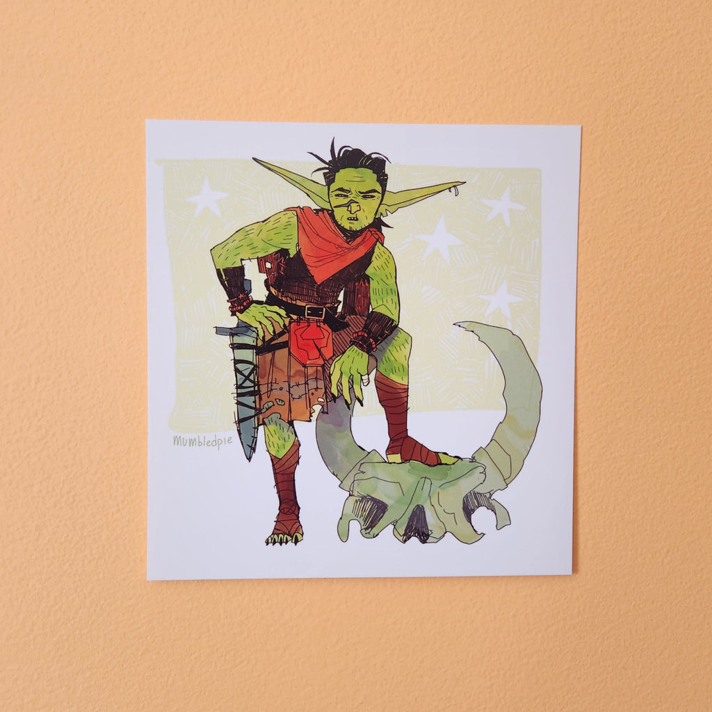 CRUMBS comic book art print. Featuring Crumbs the goblin hunting
