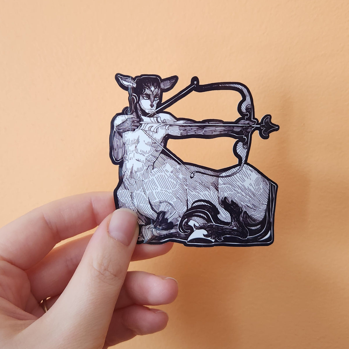 Sagittarius Black & White Sticker 3x3 Pen and ink illustration 