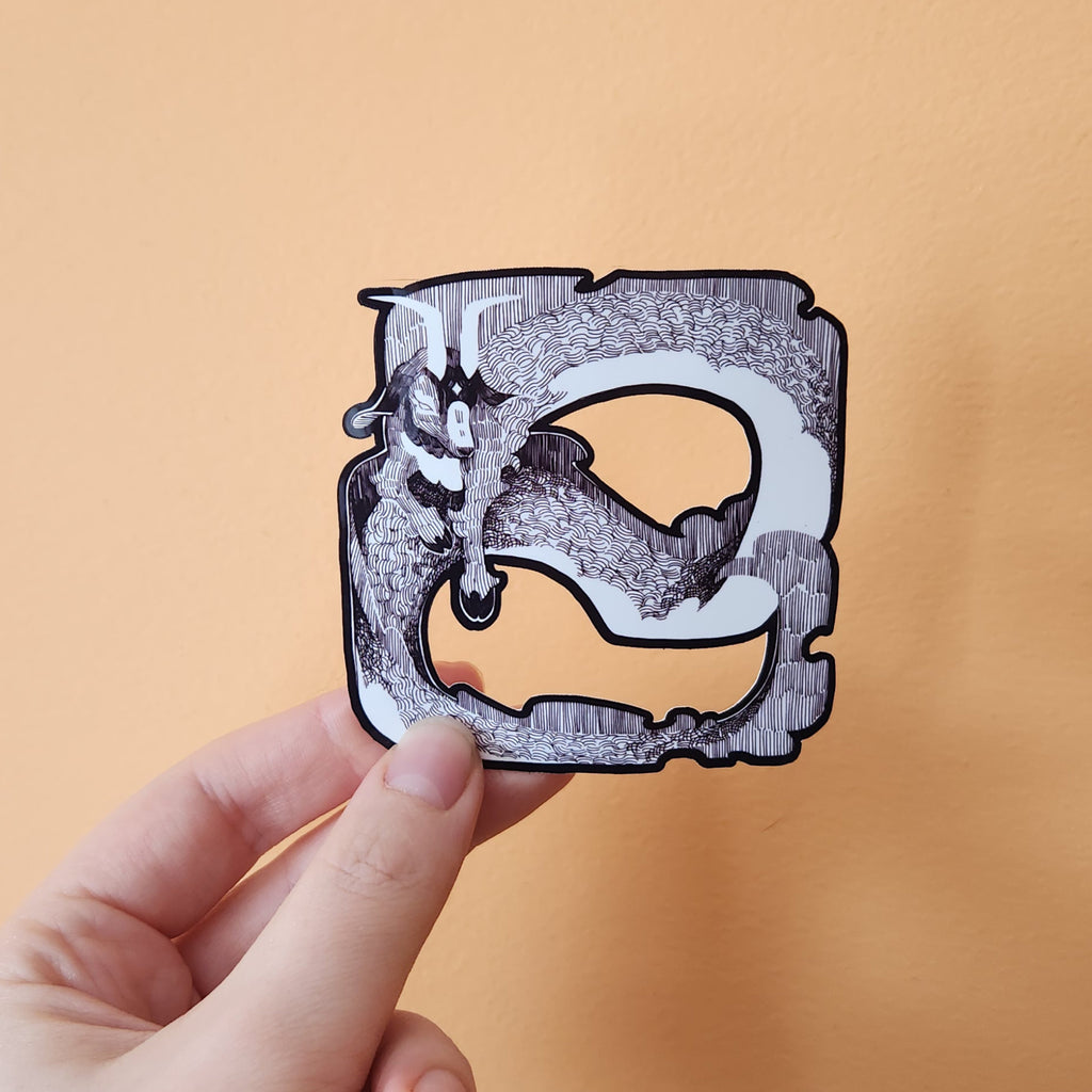 Capricorn Black & White Sticker 3x3 Pen and ink illustration 