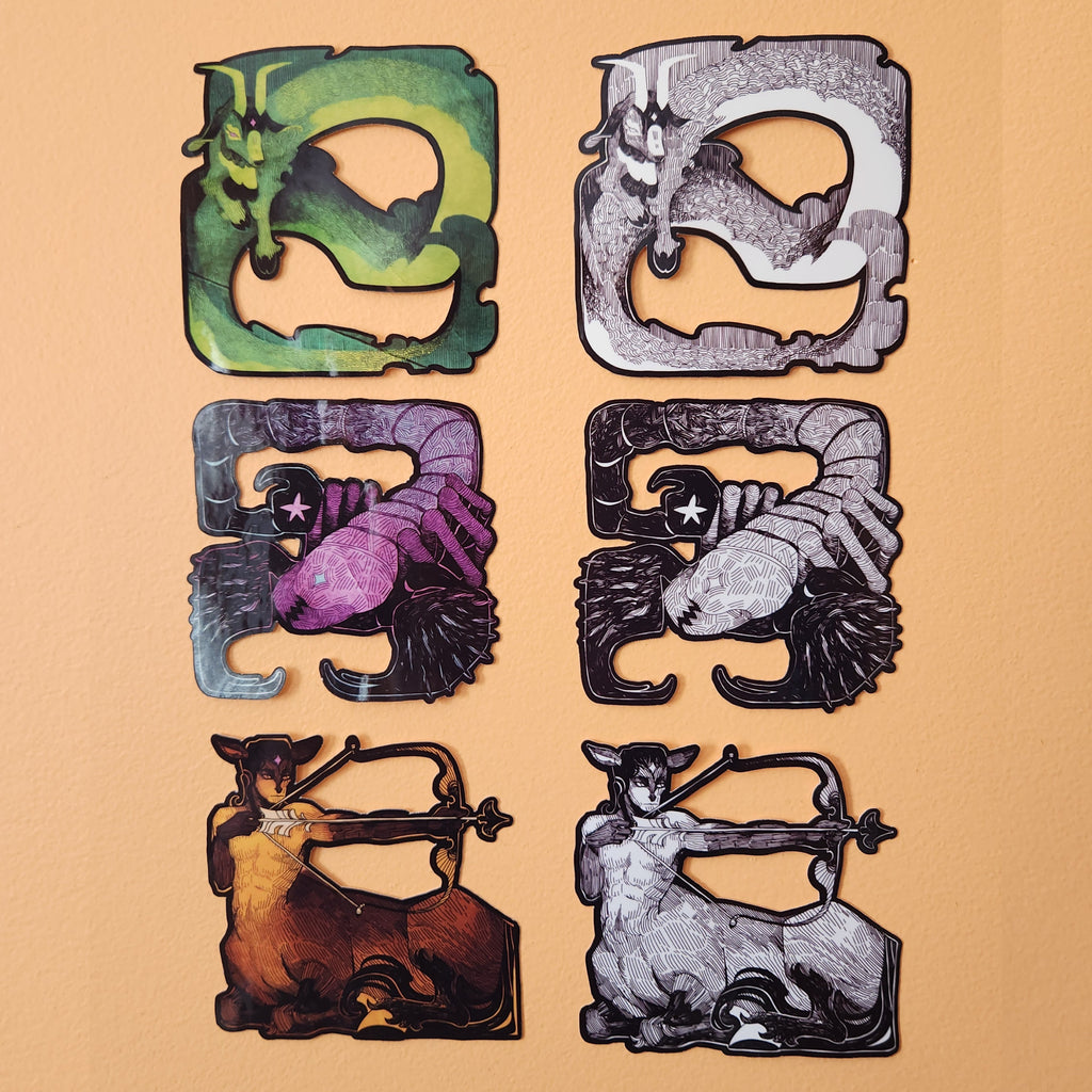 Zodiac 3x3 sticker Collection 1 with colour and back and white