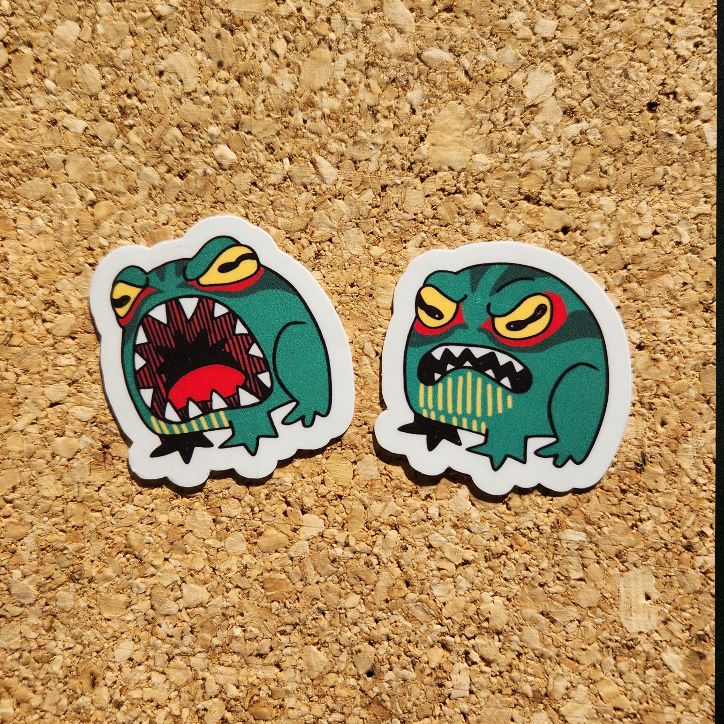 Frog familiar from CRUMBS the goblin comic. Angry frog. Die cut stickers